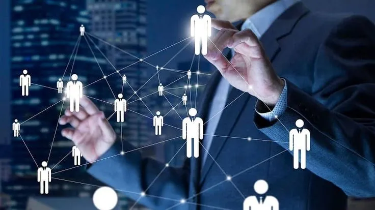 AI-powered business network connecting people, organizations and digital collaboration through intelligent technology