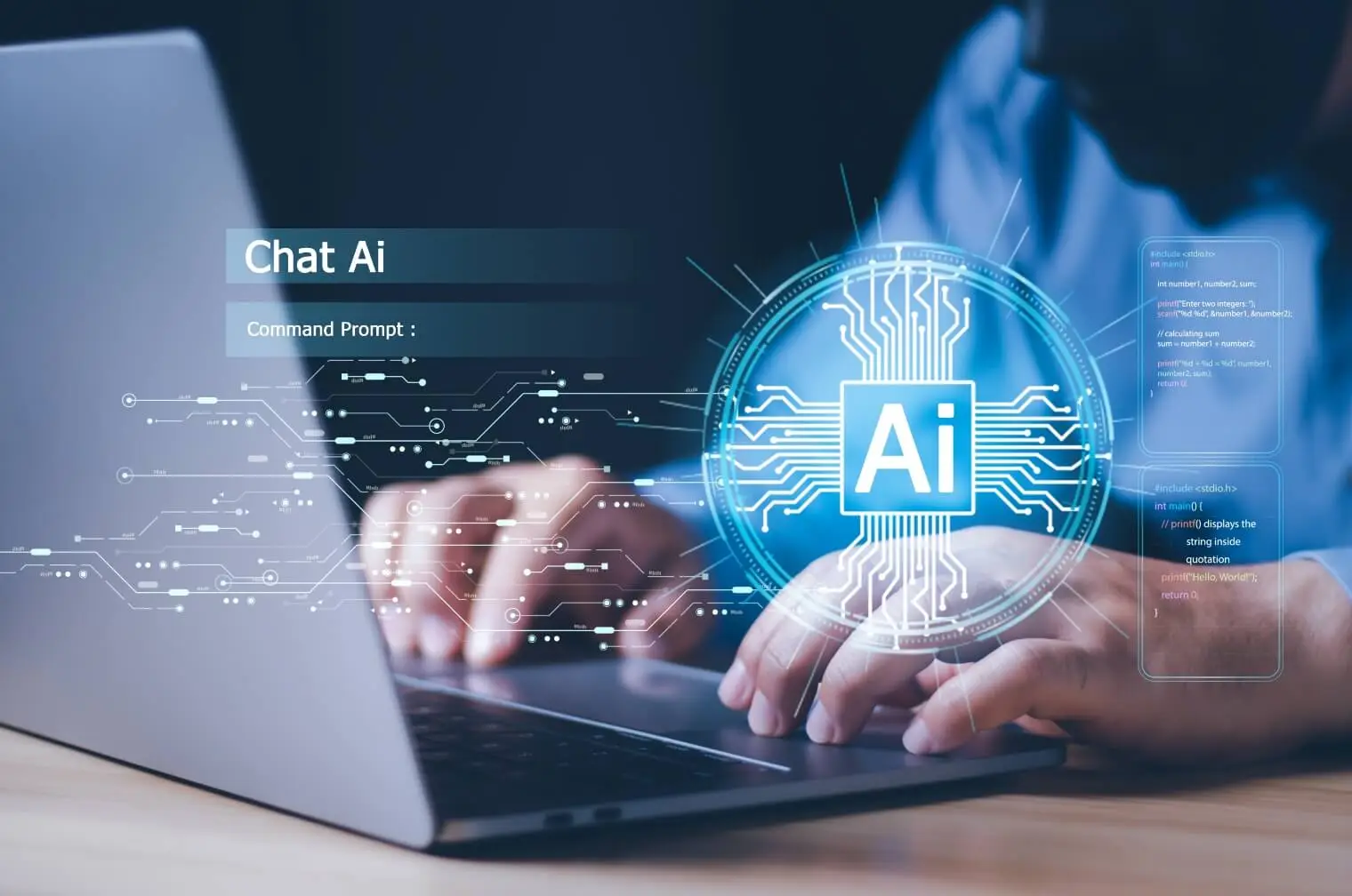 AI chatbot development interface with generative artificial intelligence, prompt engineering and intelligent automation